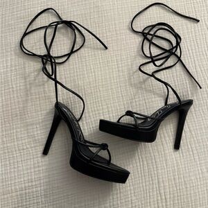 Black lace up platform heels